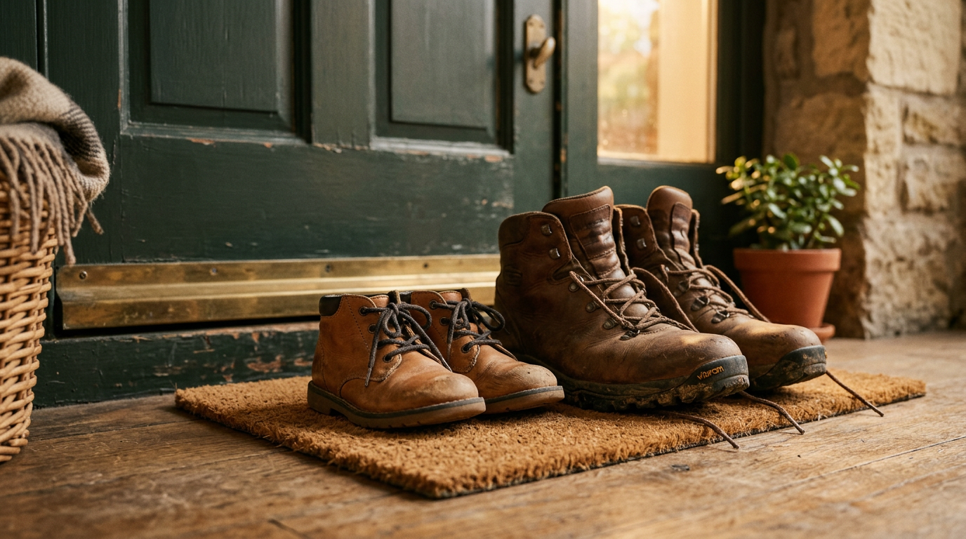 Frau und Kind gehen gemeinsam durch den herbstlichen Wald