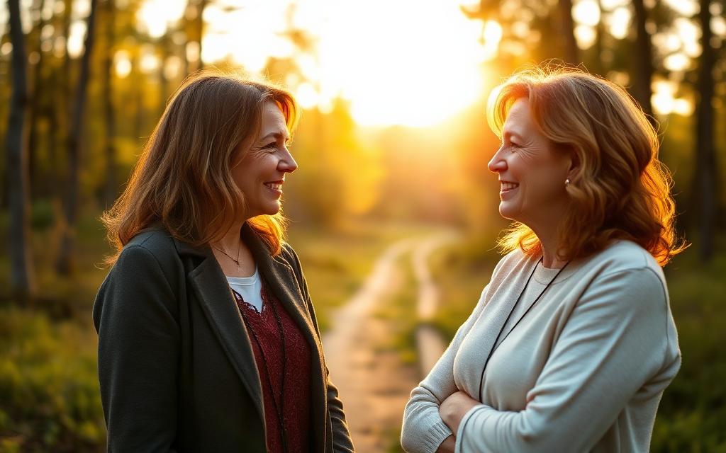Zwei Frauen im offenen Gespräch bei einer Tasse Kaffee